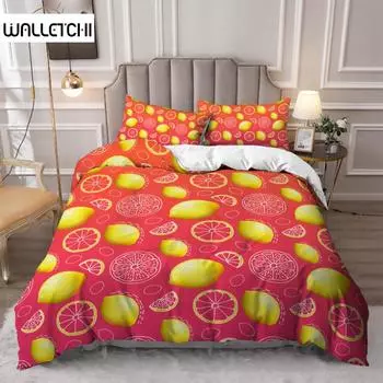 Комплект постельного белья с изображением фруктов и желтых ломтиков цельного лимона для детей и подростков, двуспальный, размер Queen, размер King, микрофибра, пододеяльник EU single(135x200cm)