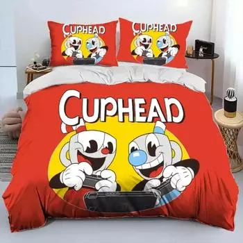 Комплект постельного белья с изображением мультфильма «Cuphead And Mugman» для мальчиков и девочек, двуспальный пододеяльник, наволочка, детская кровать, для взрослых, домашний текстиль EU Single 135x200cm