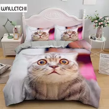 Комплект постельного белья с изображением кошек размера King, милый комплект постельного белья с принтом домашних животных для детей, мальчиков и девочек, 3D-покрывало из микрофибры с изображением животных EU single(135x200cm)