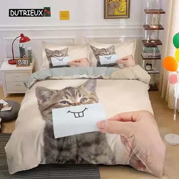 Комплект постельного белья с изображением животных, милый кот, постельное белье для детей, пододеяльник, наволочка, одеяло, чехол, милый котенок, мягкий полиэстер, пододеяльник EU single(135x200cm)