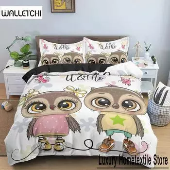 Комплект постельного белья с изображением совы для мальчиков и девочек, двуспальный, пододеяльник, наволочка, детская кровать, взрослый, модный домашний текстиль, комплект постельного белья 70x133cm 2pcs