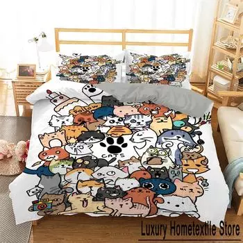 Комплект постельного белья с изображением мультяшного кота, детский пододеяльник с изображением милого котенка, разноцветный пододеяльник с изображением животных, покрывало King Twin Queen из полиэстера 70x133cm 2pcs