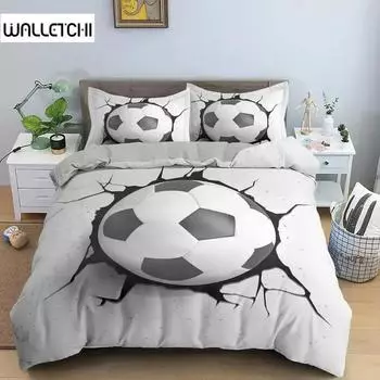 Комплект постельного белья с изображением футбола в формате 3D, пододеяльник с изображением футбола, наволочка из полиэстера, одеяло, чехол King Queen Full Double, спортивный спортивный чехол для пододеяльника 135x200cm 2pcs