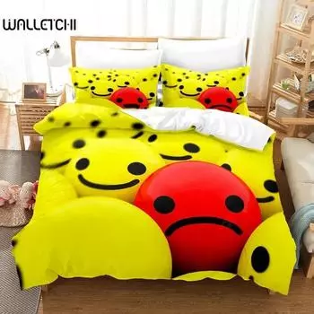 Комплект постельного белья с изображением смайликов, пододеяльник, комплект постельного белья, пододеяльник, наволочка, одеяло размера «king-size», комплект постельного белья для мальчиков и взрослых 70x133cm 2pcs