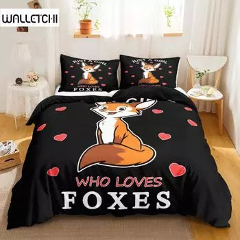 Комплект постельного белья с изображением лисы для детей, комплект постельного белья с изображением милой оранжевой дикой природы для мальчиков, комплект постельного белья из полиэстера с изображением животных EU single(135x200cm)