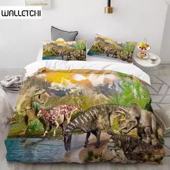 Комплект постельного белья с изображением динозавра, двухспальный комплект из полиэстера, комплект постельного белья из полиэстера, комплект постельного белья с изображением динозавра для детей подросткового возраста, мальчиков EU single(135x200cm)