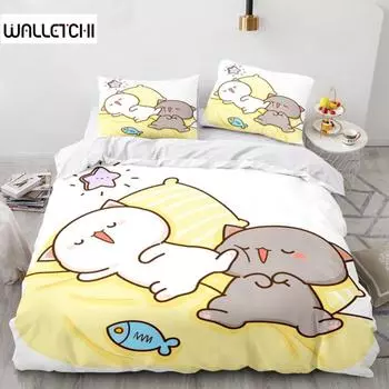 Комплект постельного белья с изображением персикового кота Goma, милые мультяшные коты, пододеяльник для младенцев, постельное белье размера «queen-size» для детской комнаты для девочек, декор EU single(135x200cm)