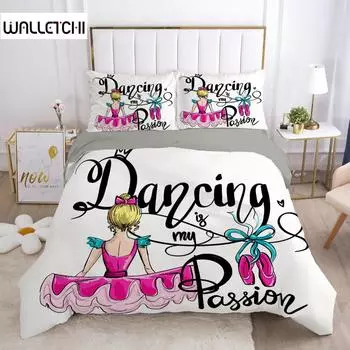 Комплект постельного белья с изображением балерины, размер King, набор постельного белья с принтом «Танцы — моя страсть», микрофибра, узор «Девочка-балетки», пододеяльник EU single(135x200cm)