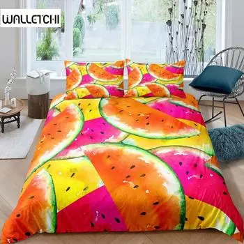Комплект постельного белья с изображением арбуза, зеленый и красный цвет, полиэстер, одеяло, размер King Queen, полный размер, для детей, подростков, взрослых, комплект постельного белья EU single(135x200cm)