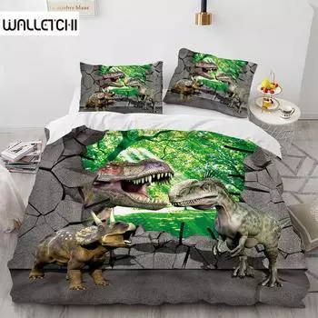 Комплект постельного белья с изображением динозавра, размер King Queen, для детей, для мальчиков и девочек, комплект постельного белья из полиэстера с рисунком диких животных, чехол для одеяла EU single(135x200cm)