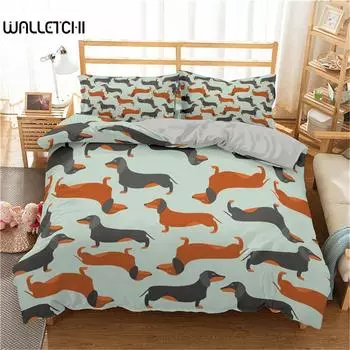 Комплект постельного белья с изображением мультяшной таксы, милый пододеяльник с изображением собаки-сосисочки, комплект постельного белья с принтом щенка, чехол из полиэстера с изображением животных 140x200cm 3pcs