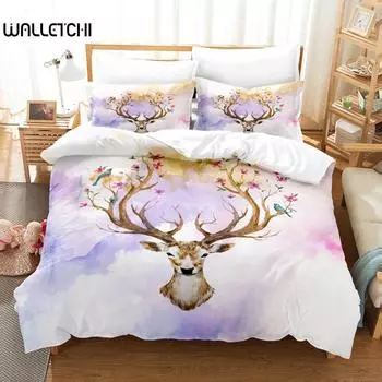 Комплект постельного белья с изображением оленя Комплект постельного белья с изображением оленя для детей, тема оленя для детей-подростков, двуспальное одеяло размера «king-size» из полиэстера EU single(135x200cm)