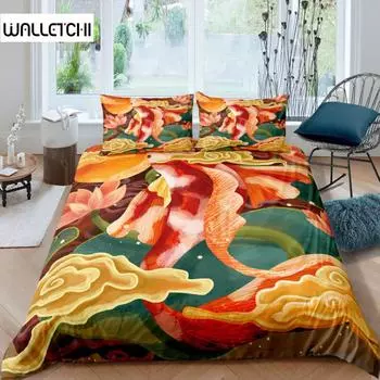 Комплект постельного белья с изображением рыб кои размера King Size, комплект постельного белья с изображением лотоса из микрофибры, двухслойное одеяло в виде облака для девочки, фермерский дом EU single(135x200cm)