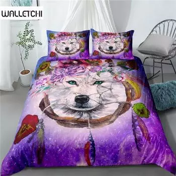 Комплект постельного белья с изображением животных «Ловец снов» из микрофибры, 2/3 предмета, пододеяльник для детей и подростков EU single(135x200cm)
