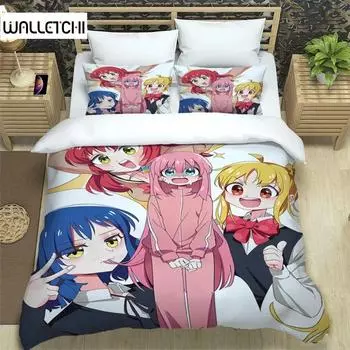 Комплект постельного белья с изображением аниме Bocchi the Rock Kessoku Band, пододеяльник, постельный комплект, пододеяльник, наволочка, одеяло размера king-size для мальчиков и взрослых 70x133cm 2pcs