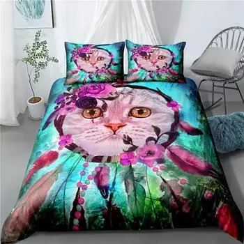 Комплект постельного белья с изображением животных «Ловец снов» из микрофибры, 2/3 предмета, пододеяльник для детей и подростков EU single(135x200cm)