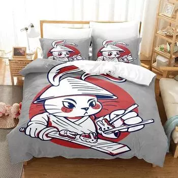 Комплект постельного белья с изображением кролика-самурая для мальчиков и девочек, двуспальный, пододеяльник, наволочка, детская кровать, взрослая мода, домашний текстиль 70x133cm 2pcs
