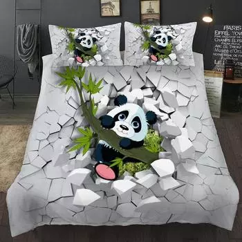 Комплект постельного белья с изображением животных в виде панды в 3D, односпальная кровать, двуспальная кровать, комплект покрывал, роскошная бамбуковая кровать, двуспальная кровать, одежда для взрослых EU single(135x200cm)