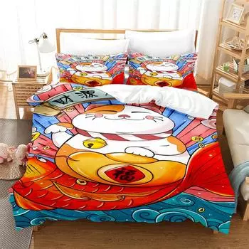 Комплект постельного белья с изображением счастливого кота из мультфильма, комплект постельного белья для влюбленных, комплект постельного белья для детей, комплект постельного белья размера «king-size», комплект постельного белья «queen-size» UK Single 1