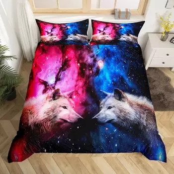 Комплект постельного белья с изображением волка, комплект постельного белья Queen для детей и подростков из микрофибры с изображением животных, комплект постельного белья с рисунком снежного волка и принтом диких животных 140x200cm 3pcs