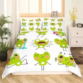 Комплект постельного белья с изображением лягушки из мультфильма, светло-зеленый комплект постельного белья с изображением лягушки из мультфильма, милый комплект постельного белья с изображением стрекозы для ребенка, размер Twin, полиэстеровый чехол для п
