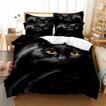 Комплект постельного белья с изображением кота 3D Queen Bedding Duvet Cover Set Bedding Bed Cover Cotton Queen Bed Cover Set Bed Set Bedding EU single(135x200cm)&set