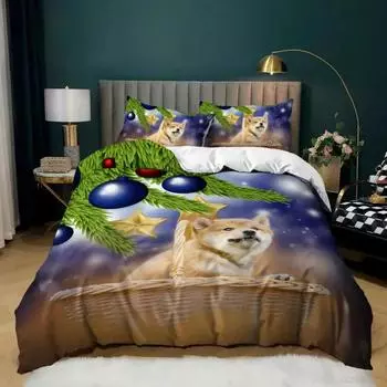 Комплект постельного белья с изображением щенка DJ Puppy, мягкий, с милым рисунком собаки, пододеяльник из микрофибры, двуспальный, размера Queen King Size, пододеяльник EU single(135x200cm)