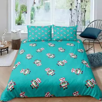 Комплект постельного белья с изображением робота для мальчиков, комплект постельного белья с акварельным рисунком робота, современный мультяшный узор супер-робота, размер King Size, 2/3 шт. EU single(135x200cm)