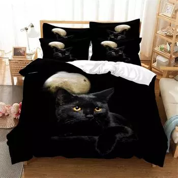 Комплект постельного белья с изображением кота 3D Queen Bedding Duvet Cover Set Bedding Bed Cover Cotton Queen Bed Cover Set Bed Set Bedding EU single(135x200cm)&set