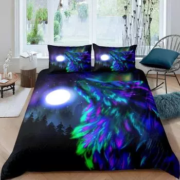 Комплект постельного белья с изображением волка размера King Queen Boho Wolf Twin, комплект постельного белья с изображением диких животных, 2/3 предмета из полиэстера, пододеяльник EU single(135x200cm)