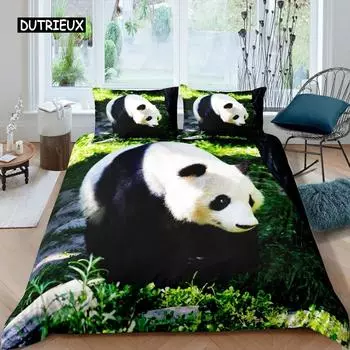 Комплект постельного белья с изображением тигра и панды, 3D-печатный рисунок на пододеяльнике с изображением животных, двуспальная кровать размера Queen King Double, размер UK Supking, постельное белье, наволочка 70x133cm 2pcs