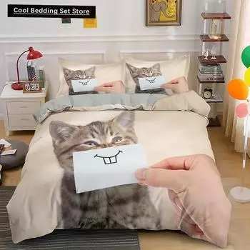 Комплект постельного белья с изображением животных, милый кот, постельное белье для детей, пододеяльник, наволочка, одеяло, чехол, милый котенок, мягкий полиэстер, пододеяльник US Queen(228x228cm)
