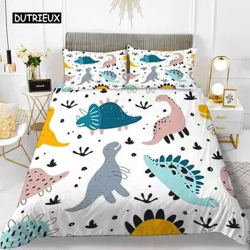 Комплект постельного белья с изображением динозавра из мультяшной микрофибры King, милый комплект постельного белья с изображением динозавра из мультяшной микрофибры, комплект постельного белья с изображением животных джунглей для девочек EU single(135x20