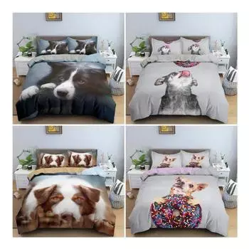 Комплект постельного белья с изображением животных и домашних животных, милый комплект постельного белья с изображением собак и пончиков, 3 шт. для детей, 3D-покрывало для собак, мягкий полиэстеровый пододеяльник 229x229cm 90x90in