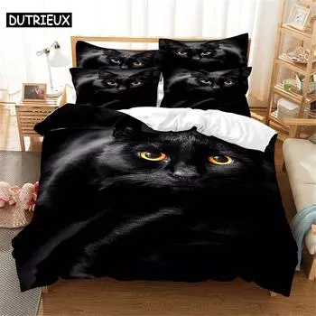 Комплект постельного белья с изображением кота 3D Queen Bedding Duvet Cover Set Bedding Bed Cover Cotton Queen Bed Cover Set Bed Set Bedding EU single(135x200cm)&set