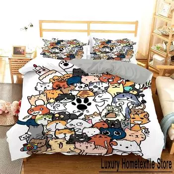 Комплект постельного белья с изображением мультяшного кота, детский пододеяльник с изображением милого котенка, разноцветный пододеяльник с изображением животных, покрывало King Twin Queen из полиэстера 70x133cm 2pcs