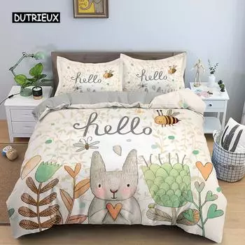 Комплект постельного белья с изображением кролика из мультфильма для детей, девочек и женщин, пододеяльник из полиэстера с наволочкой, полиэстеровое одеяло US Queen(228x228cm)