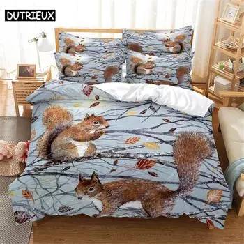 Комплект постельного белья с изображением белки 3D Queen Bedding Duvet Cover Set Bedding Bed Cover Cotton Queen Bed Cover Set Bed Set Bedding EU single(135x200cm)&set