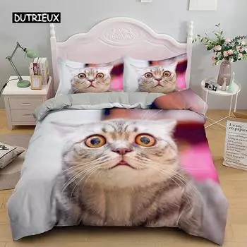 Комплект постельного белья с изображением кошек размера King, милый комплект постельного белья с принтом домашних животных для детей, мальчиков и девочек, 3D-покрывало из микрофибры с изображением животных EU single(135x200cm)