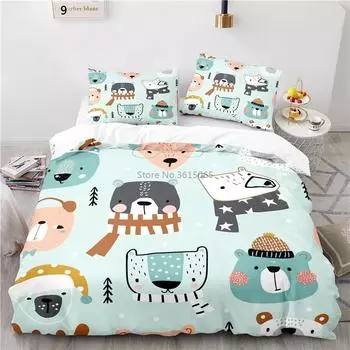 Комплект постельного белья с изображением животных из мультфильмов в стиле скандинавских лесов для взрослых и детей, милый 3D пододеяльник, наволочка, Европа/Австралия/США, размер Queen King Size 135x200cm