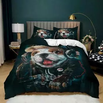 Комплект постельного белья с изображением щенка DJ Puppy, мягкий, с милым рисунком собаки, пододеяльник из микрофибры, двуспальный, размера Queen King Size, пододеяльник 70x133cm 2pcs