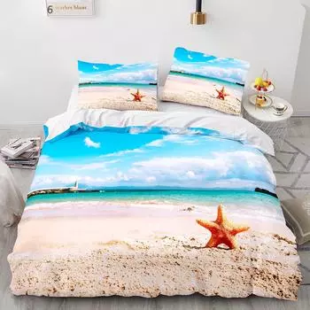 Комплект постельного белья с изображением морского пейзажа, песочный постельное белье для домашнего декора, односпальный, двуспальный, размер для мальчиков и девочек, взрослых, комплект пододеяльников с изображением заката и дерева cot size70x133cm2pc
