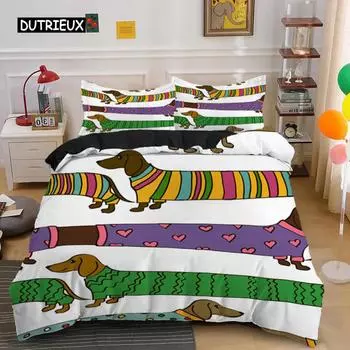 Комплект постельного белья с изображением таксы в мультяшном стиле, комплект постельного белья размера «king size» для любителей собак, детей и подростков, 2/3 шт., двуспальное одеяло 150x200cm 3pcs