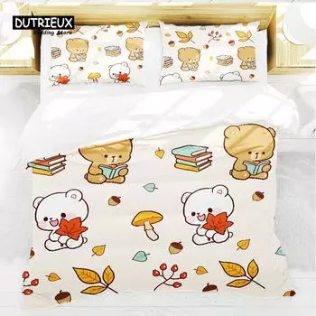 Комплект постельного белья с изображением животных из мультфильмов для малышей, декор для спальни для девочек и мальчиков, милый медведь, кролик, кот, 3D-принт, пододеяльник, наволочки 150x200cm 3pcs