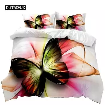 Комплект постельного белья с изображением бабочек, милый светящийся комплект постельного белья с изображением бабочек и животных для взрослых, двуспальная кровать размера «king-size», полиэстеровый чехол для кровати US Queen(228x228cm)