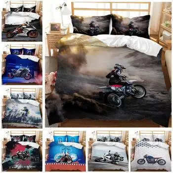 Комплект постельного белья с изображением мотоцикла, размер Queen, пододеяльник для мальчиков, для мотокросса, комплект постельного белья для подростков, для гонок на мотоциклах, для детей EU single(135x200cm)