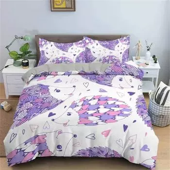 Комплект постельного белья с изображением ежа и животных, мультяшный цветок, односпальный, двуспальный размер для мальчиков и девочек, детский домашний декор, милые наборы пододеяльников EU Twin 135x200cm