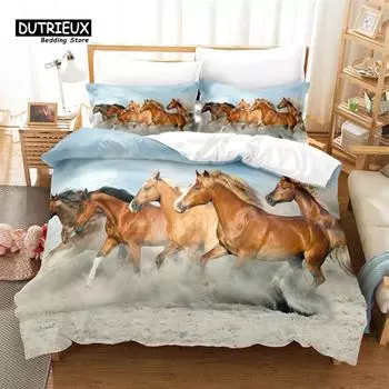 Комплект постельного белья с изображением животных, комплект постельного белья с изображением модных лошадей, мягкий, удобный, дышащий, для декора спальни и гостевой комнаты EU single(135x200cm)