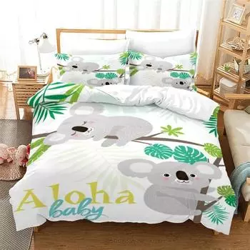 Комплект постельного белья с изображением коалы для мальчиков и девочек, двуспальный пододеяльник, наволочка для кровати, для детей и взрослых, модный домашний текстиль EU Single 135x200cm