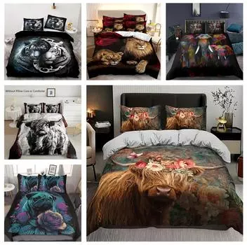 Комплект постельного белья с изображением животных, напечатанный на 3D-принтере, пододеяльник из звериного пуха, наволочка 2/3 шт., покрывало для мальчика-подростка в подарок, кровать размера Super King Baby 100x135cm